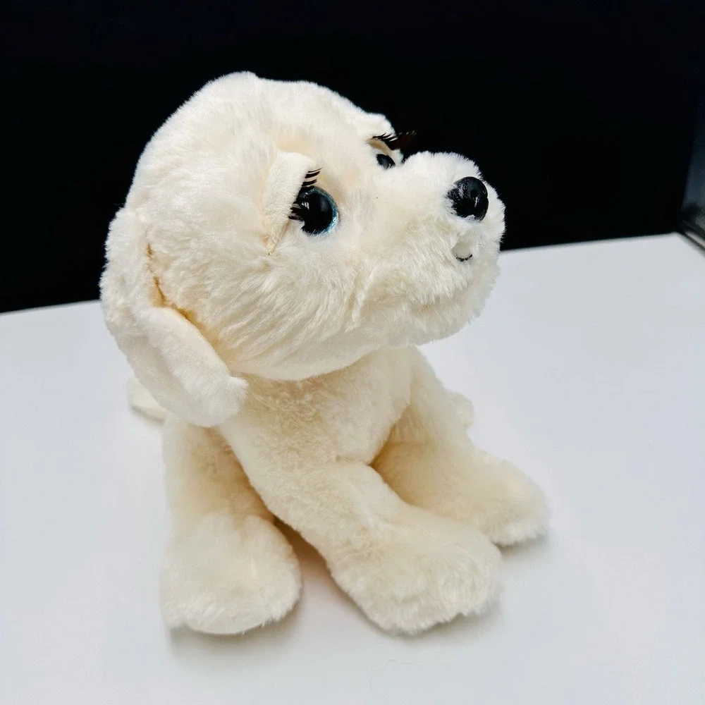 White Puppy Dog Plush W/ Blue Eyes And Eyelashes Stuffed Animal 10